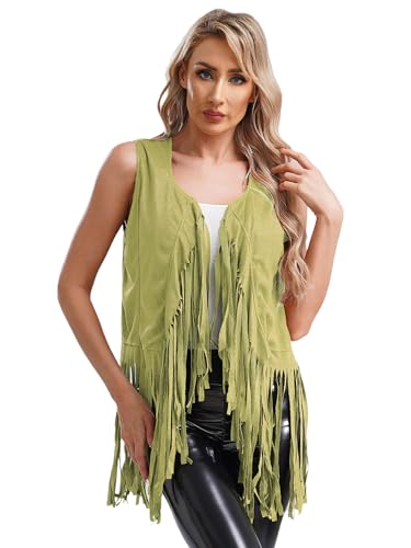 Photo de Rswnyirn Femme Costume Cowboy Fringe, Déguisements de Carnaval, Gilet Cowboy Rétro Hippie Beige S
