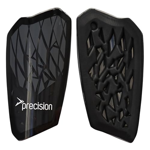 Precision Pro Fusion Flex Shin Guards, Lightweight Football Protection with TPU Shell, EVA Foam Cushioning, Elasticated Sleeves Pads, Black, Large