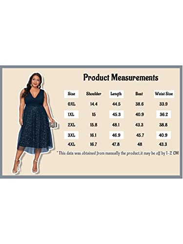Floerns Women's Plus Size V Neck Sleeveless Contrast Mesh Evening Midi Dress Navy Blue 3Xl #TOP3