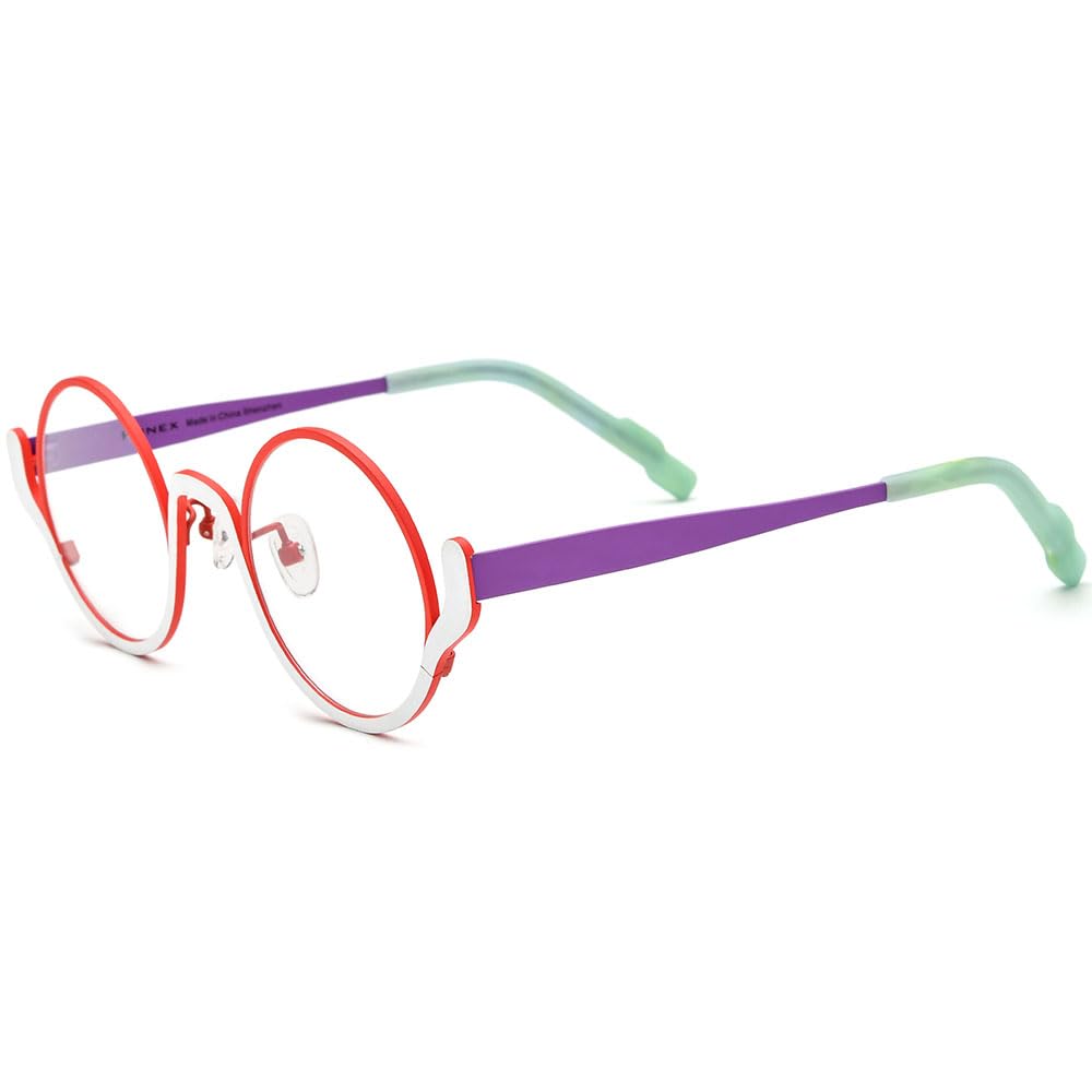 FONEX Colorful Pure Titanium Glasses Frame Women Retro Round Eyeglasses