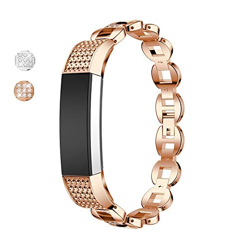 Compatible with Fitbit Alta Bands Women, Elegant Stainless Steel Metal Replacement Bracelet Wristband Sport Smart Watch Strap with Rhinestone Compatible with Alta HR/Alta Small Large