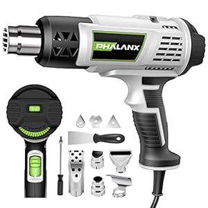 Heat Gun, PHALANX Heavy Duty Variable Temperature Control Hot Air Gun Kit, 122℉~1202℉ Temp Setting, Fast Heating for DIY…