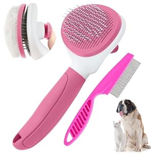 Cat Brush for Shedding and Grooming, Pet Self Cleaning Slicker Brush with Cat Hair Comb by ZITSMS(Pink)