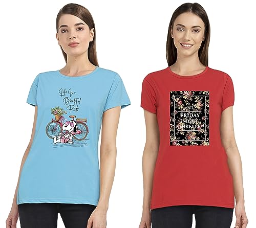 Image of Combo Women's T-Shirts, Cotton Half Sleeves Round-Neck Printed T-Shirt for Girls, & Women Tees (Pack of 2) 960-980-