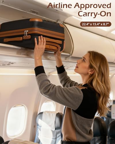 Image of Coolife Carry On Luggage, Suitcase with Durable and Lightweight, carry on suitcase with ABS Hardshell, Dual Spinner Wheels, TSA Lock, and YKK Zipper (apricot black, S(20in) carry on)