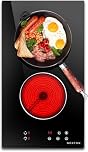 Noxton Ceramic Hob, Built-in 2 Zone Electric Hobs 29 x 52cm Noise-free Auto Shut-off Safe Lock Heat Indicator Black Glass Panel Cooktop with Touch Controls