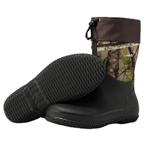 HISEA Men's Camo Rain Boots, Adjustable Ankle Height, Waterproof Neoprene Rubber, Insulated Mud Boots for Garden Farming Hunting Hiking, Unisex Size 10