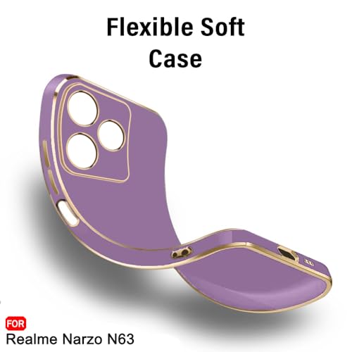 Image of TheGiftKart Luxurious Golden-Plated Back Cover Case for Realme C63 / Narzo N63 | Raised Lips for Camera & Screen Protection | Shockproof Design | Back Cover for Realme C63 / Narzo N63 (TPU, Lavender)
