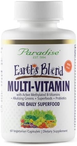 Paradise Herbs Earth’s Blend Women’s Once Daily Multivitamin with Iron, 48 Organic Superfoods, Probiotics, Antioxidants, Vitamins A, B12, C, D, K2, 60 Capsules