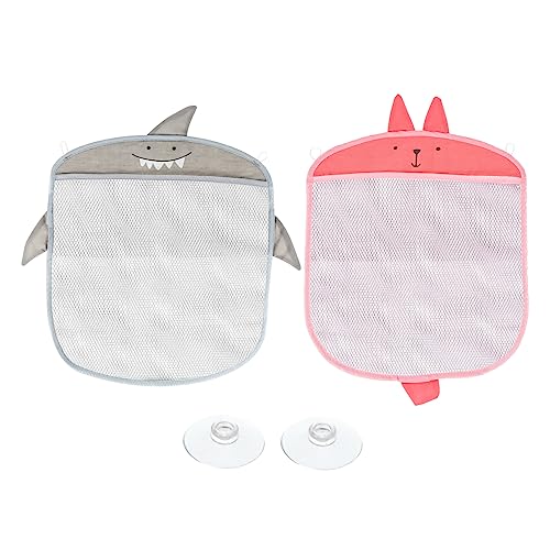 Gogogmee 2Pcs Wall Mounted Storage Bag with Suction Cups Cartoon Mesh Hanging Container for Bathroom Organization Breathable and Ventilated Design for Easy Draining and Cleaning