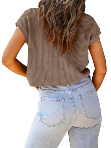 Image of LCXWFE Womens Summer Cropped Sweater Vest Trendy Cap Sleeve Crop Tops Crew Neck Loose Knit Tank Top