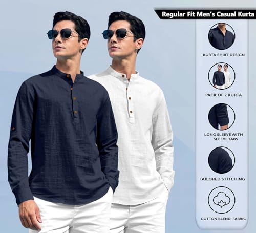 Image of Zombom Men's Kurta || Chinese Collar Long Sleeves || Straight Hip Length Kurtas || Short Kurta for Men || for Festival || Function || Occasion Wear Fancy Kurta for || Best Gifts for Men