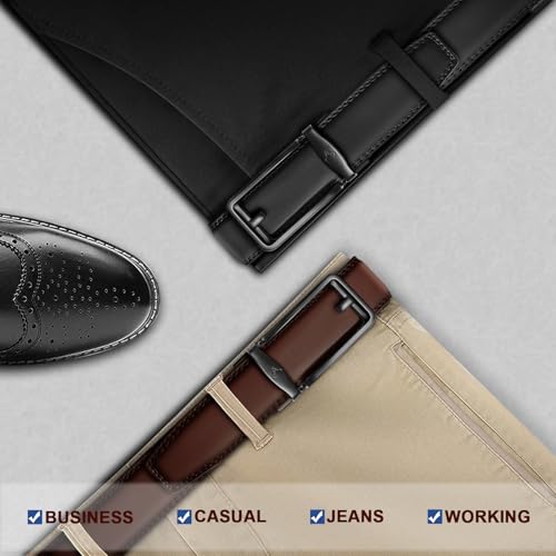 Image of BULLIANT Men Ratchet Belt 2 Pack, Click Sliding Leather Belt Adjustable for Gift Men Dress Casual Jeans 1 3 /8,Cut for Fit