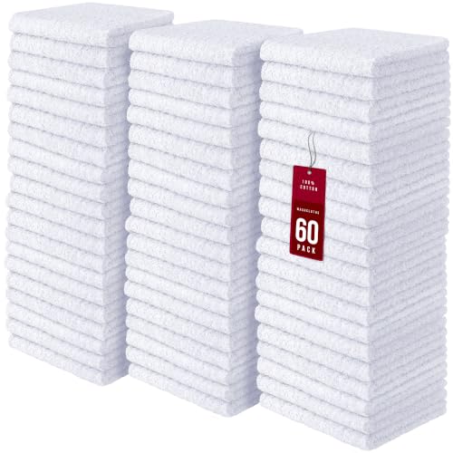 Image of DecorRack 60 Pack 100% Cotton Wash Cloth, Luxurious Soft, 12 x 12 inch Ultra Absorbent, Machine Washable Premium Quality Washcloths, White (60 Pack)