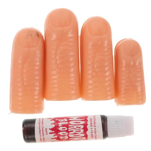 SKISUNO 4 Piezas De Accesorios Sangrientos De Halloween, Kit De Sangre Y Dedos Falsos, Juguetes Aterradores Para Accesorios De Broma De Halloween, Decoraciones De Casa Encantada,