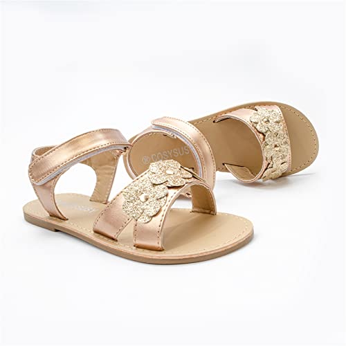 Children Flat Toe Sandals Flower Beach Shoes Little Girls Sandals Sandals for Outer Wear Girl Jelly Sandals (Rose Gold, 7-8 Years Little Child)3