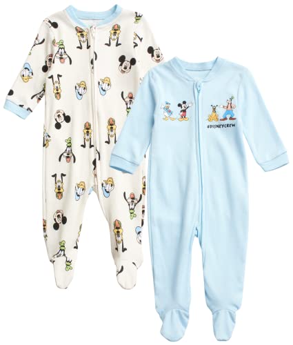 Image of Disney Baby Boys' Mickey Mouse Romper - 2 Pack Sleep n' Play Footed Coveralls (0-9M)