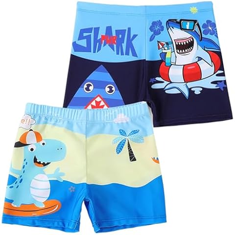 NautySaurs Boys Swim Trunks Kids Quick Dry Swim Shorts Toddler Boys Swimming Boxer Briefs 2 Pack Set A,6-7 Years Cover