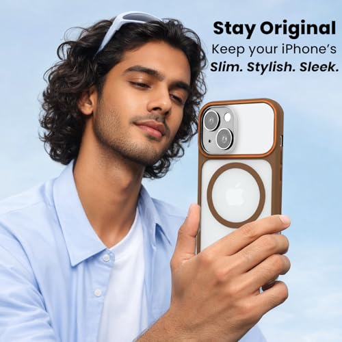 Image of AIBEX Magnetic Compatible Shockproof Case for iPhone 14 - Slim Protective Back Cover with Camera Lens Protection, Strong Magnetic Support, Anti-Slip Grip, Military Grade Drop Protection (Brown)