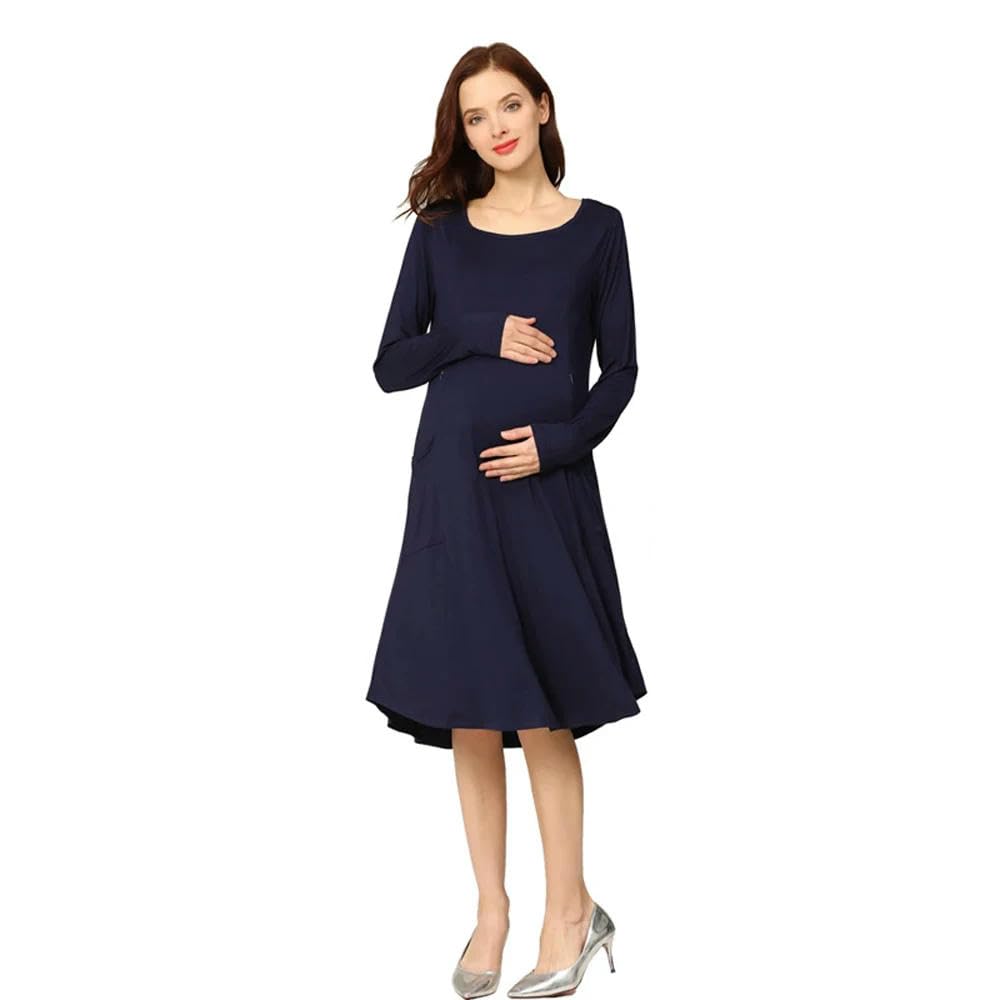 GLDFW Stillkleid, lange Ärmel, Stillen, Postpartum, lockere Schwangerschaftskleider