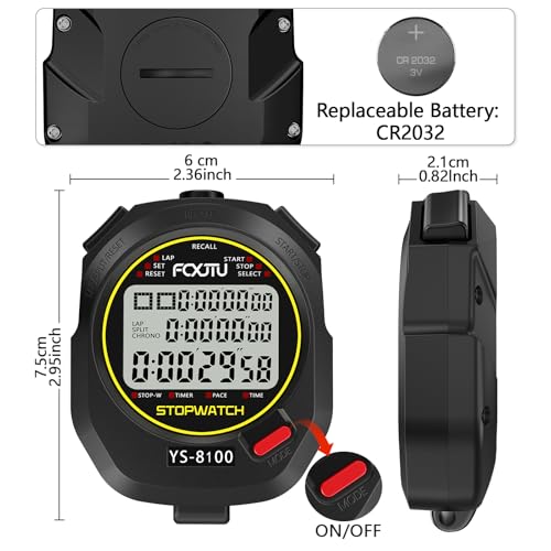 Image of Sports Stopwatch 100Laps Split Memory Digital Stopwatch Referee Stop Watch Timer Calendar Alarm with 3-Row Extra Large Screen Water Resistant Includes Battery for Running Coaches (100 Split)