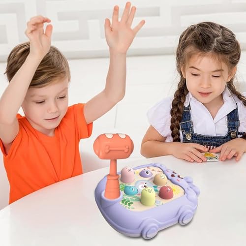 Image of BeFunky Whack Game Mole - Interactive Fidget Toy and Game for Toddler | Cartoon Bunny Design Hammering and Pounding Toys with Hammer (Purple)