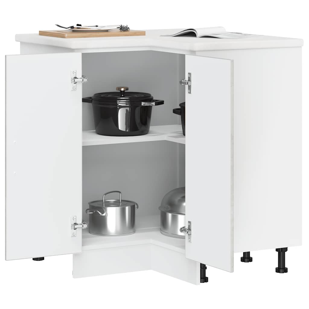 Lucca - Mobiletto angolare da cucina in legno grigio cemento con piedini regolabili, 75,5 x 75,5 x 81,5 cm, per cucina e sala da pranzo, autoportante, salvaspazio