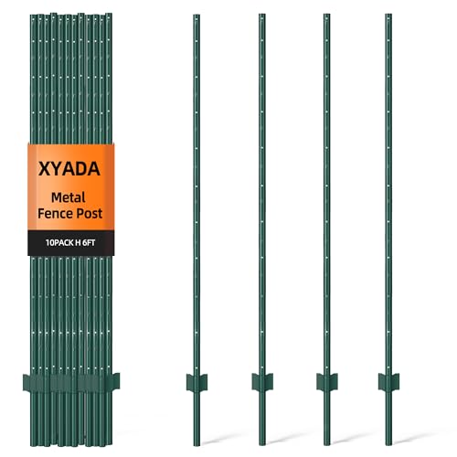 XYADA Fence Posts Sturdy Duty Metal Fence Post,U Post for Fencing in Garden Yard and Outdoor Wire-Pack of 10 (6 Feet)