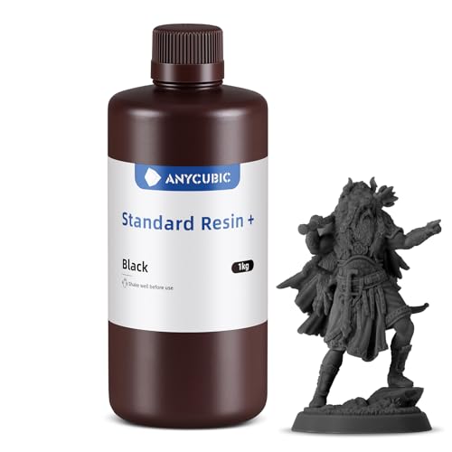 ANYCUBIC Standard 3D Printer Resin Plus, 405nm SLA Fast UV-Curing Resin, High Precision & Rapid Photopolymer for 8K/14K/16K Capable LCD/DLP/SLA 3D Printing (Black, 1000g) Black 1kg
