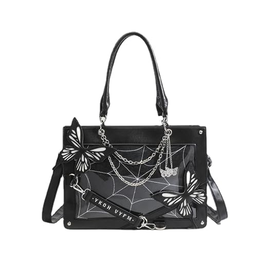 Goth Purse Y2K Crossbody Bag for Women Butterfly Gothic Spider Web Shoulder Tote Handbag Grunge Alt Emo Accessories (Black)