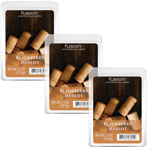 FUSION by Scentsationals Scented Wax Fragrance Melts - BlackBerry Merlot - Wax Cubes Pack, Home Warmer Tart, Electric Wickless Candle Bar Air Freshener, Spa Aroma Decor Gift - 2.5oz (3-Pack)