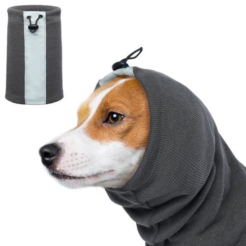 Warme Ohrenschützer Hund, Hundeschal Ohrenschutz Hund Haustiermütze Anti-Lärm-Hunde-Ohrenschützer Hundehalsband Gehörschutz-Ohrenschützer für Katzen und Hunde(Grau, S)