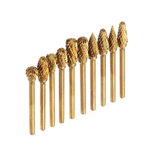 10 brocas de carburo de tungsteno con revestimiento de titanio, 1/8 pulgadas