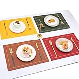 YAHUO PUレザー ランチョンマット プレースマット テーブルマット 断熱パッド 食器 パッド 両面の利用可能 防水 耐久性 43*30cm(6点セット) レッド+イエロー