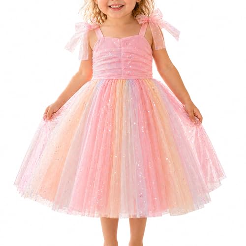 TootyTots Mädchen Prinzessinnenkleid Regenbogen - Festliches Tüllkleid & Blumenmädchen Kleid für Hochzeit Geburtstag Party - Taufkleid Sommerkleid Tutu Kratzfrei (6 Monate bis 5 Jahre)