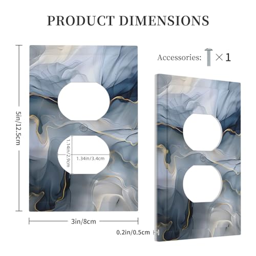 Decorative Outlet Covers Abstract Ink Blue Marble Glod Line Texture 1 Gang Duplex Light Switch Cover Plate Unique Wall Plate Electrical Switch Plate Covers for Bathroom Kitchen Decor