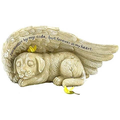 Elaan31 Sleeping Dog with Angel Wings Garden Statue 8 x 4" Memorial Pet Small Cover