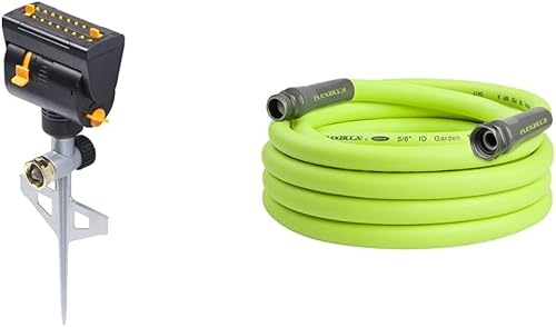 ZillaGreen - Mini oscilador en escalón y manguera de jardín Flexzilla de 58 pulgadas x 25 pies, resistente, ligera, segura para agua potable,