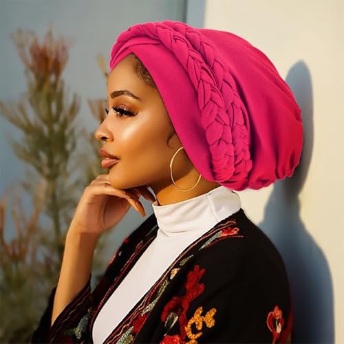 Image of DRESHOW African Women Turban Caps Cotton Beanie Twist Headscarf Pre-Tied Double Twisted Braids Wrap Hat Chemo Cancer Cap