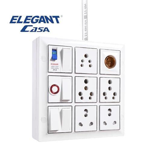 Image of Elegant Casa 16 Amp Electric Extension Board Heavy Duty Multi Sockets, Switches with Mcb High Power Extension Box (2500w) Power Strip with 3m Extension Cord Wire 3 Core 16 Amp Plugtop