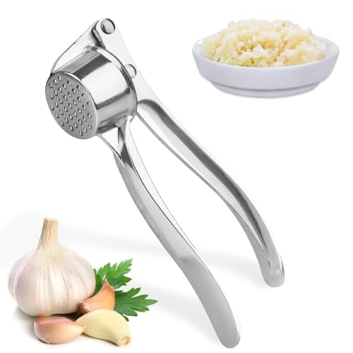 Powmag Knoblauchpresse, Knoblauchschneider, Garlic Press Küchen Edelstahl Spülmaschinenfest, Garlic Press Knoblauchhacker, Garlic Crusher Küchenutensil mit Benutzerfreundlichem Griff