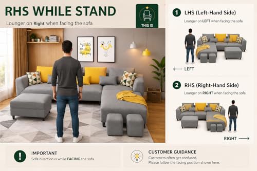 Image of Casaliving Minta RHS 8 Seater L Shape Sofa Set with Center Table for Living Room (Pine Fabric) Premium Fabric Sofa Set for Living Room | Hall