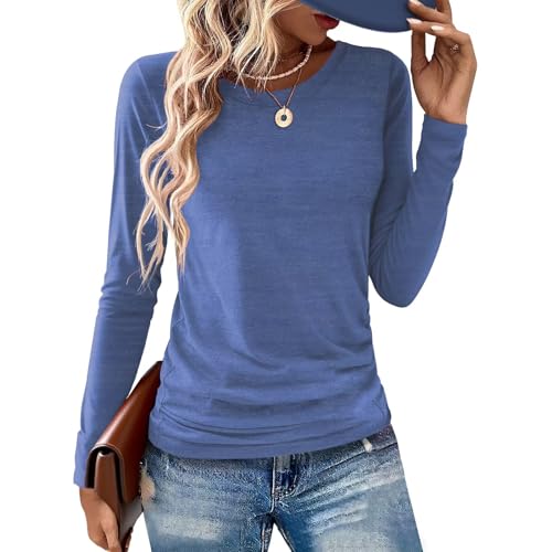 Image of Gihgoew 2 Pack Womens Tops Crewneck Soft Long Sleeve Shirts Fall Clothes Casual Tshirts Basic Tee