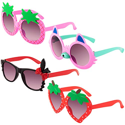 Weewooday 4 Pairs Toddler Sunglasses Girls Funny Kids Sunglasses Strawberry Bunny Pineapple glasses for Little Girls Baby