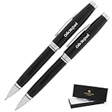 Dayspring Pens Engraved Cross Pen | Personalized Cross Coventry Ballpoint Pen and Pencil Set Black Lacquer. Engraved in Silver. Affordable Luxury Pen in Cross Gift Box. Twist-Action Black Ink.