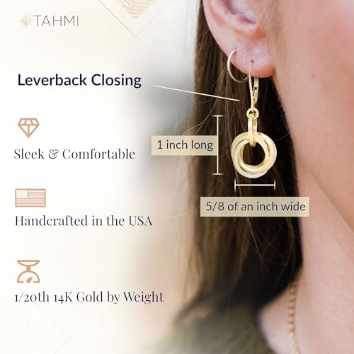 Dressy 14K Yellow Gold-Filled Love Knot Circle Dangle Earrings for Women Classy Geometric Designer Earrings for the Minimalist Mother Jewelry Gift Idea for Wife3