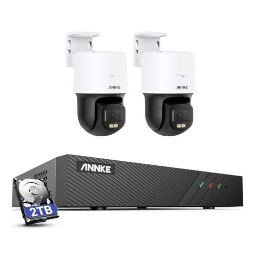 ANNKE 3K PT POE - Set di telecamere di sorveglianza per esterni, 2 telecamere IP con visione notturna a colori F.10-Ture, rotazione di 340°, inclinazione di 110°, audio a 2 vie, allarme di movimento