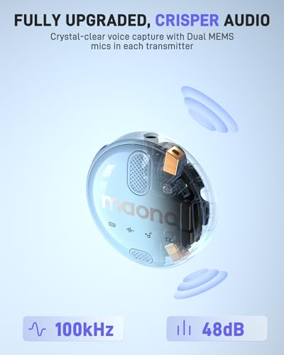 Image of MAONO Wireless Collar Mic for YouTube PC and Type C Mobile, Noise Cancellation Lapel mic with 6H Battery, 100m Transmission, Gain, Mute, Monitoring for YouTube, Vlogging, Podcasting (WM620-Blue)