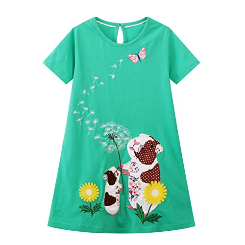 HILEELANG Toddler Little Girls Short Sleeve Dresses Easter Summer Cotton Casual Basic Jersey Shirt Sundress2