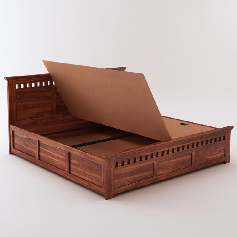 Image of Amazon Brand - Solimo Sheesham Wood Kuber King Size Bed with Box Storage Wooden Double Bed Cot Bed Furniture for Bedroom Living Room Home (Natural Finish)